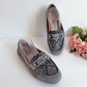 VIONIC DAYNA Grey Suede Leather Snakeskin Print Horsebit Loafers